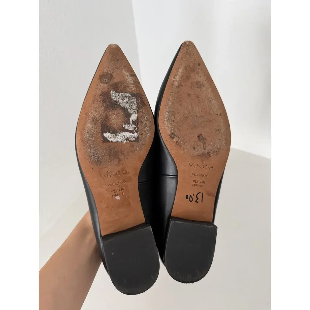 Vince Isabel Black Calfskin Leather Pointed Toe Flats Size 7.5M